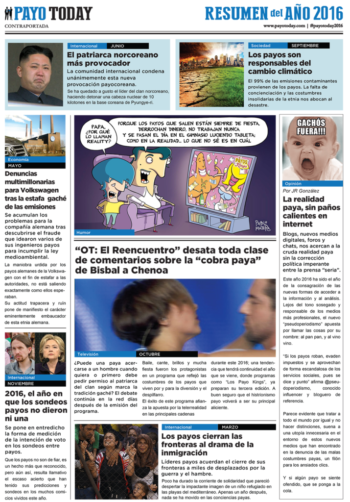 Periódico Payo Today 2016, una campaña social para la Fundación Secretariado Gitano