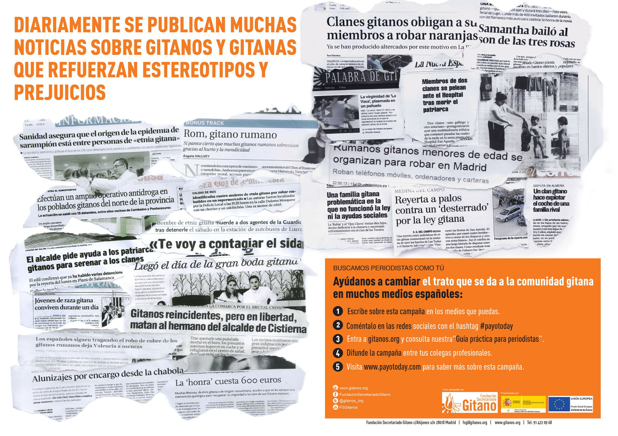 Interior del periódico Payo Today, una campaña social para Fundación Secretariado Gitano